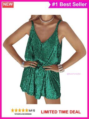 Women's Sleeveless Mini Dress V-Neck Sequin Party Club Dress